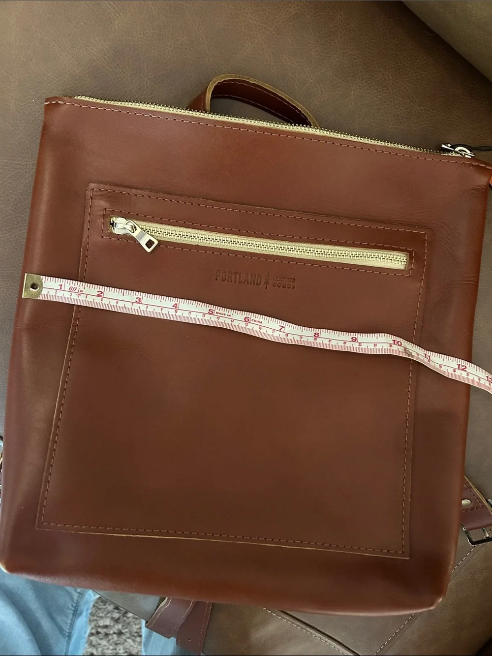 Portland Leather Brown Leather Backpack with Gold Zipper